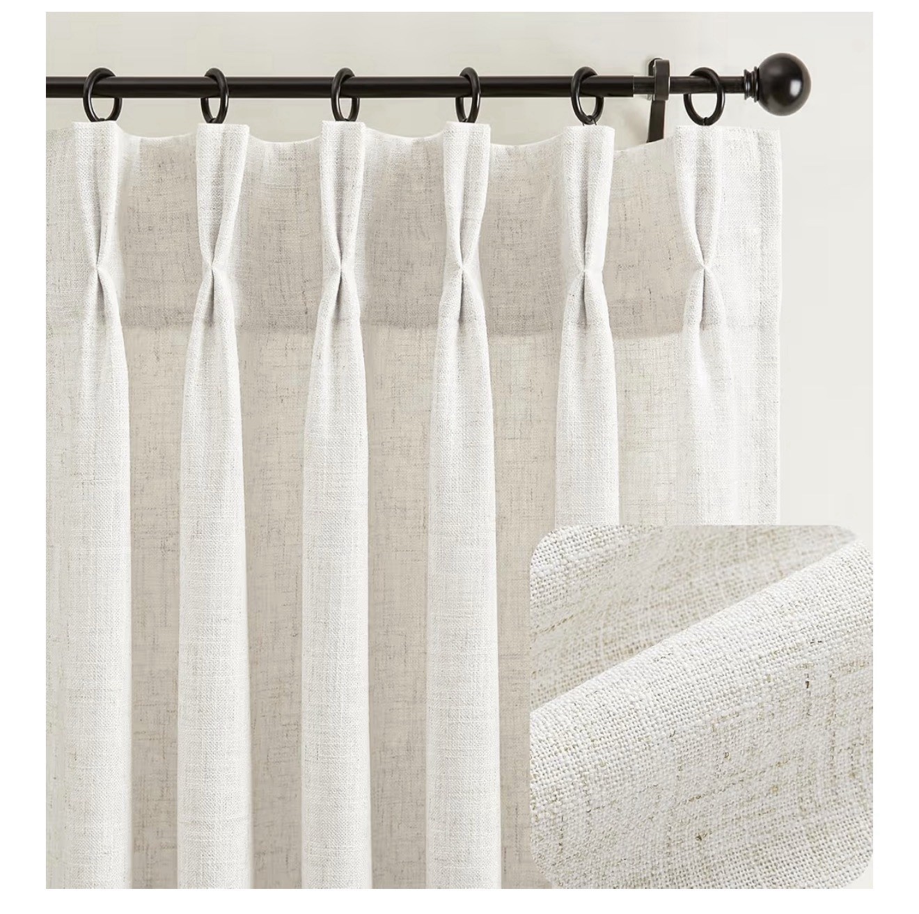 Linen Curtains 108 inch Length Custom Trained Pinch Pleat with Hooks