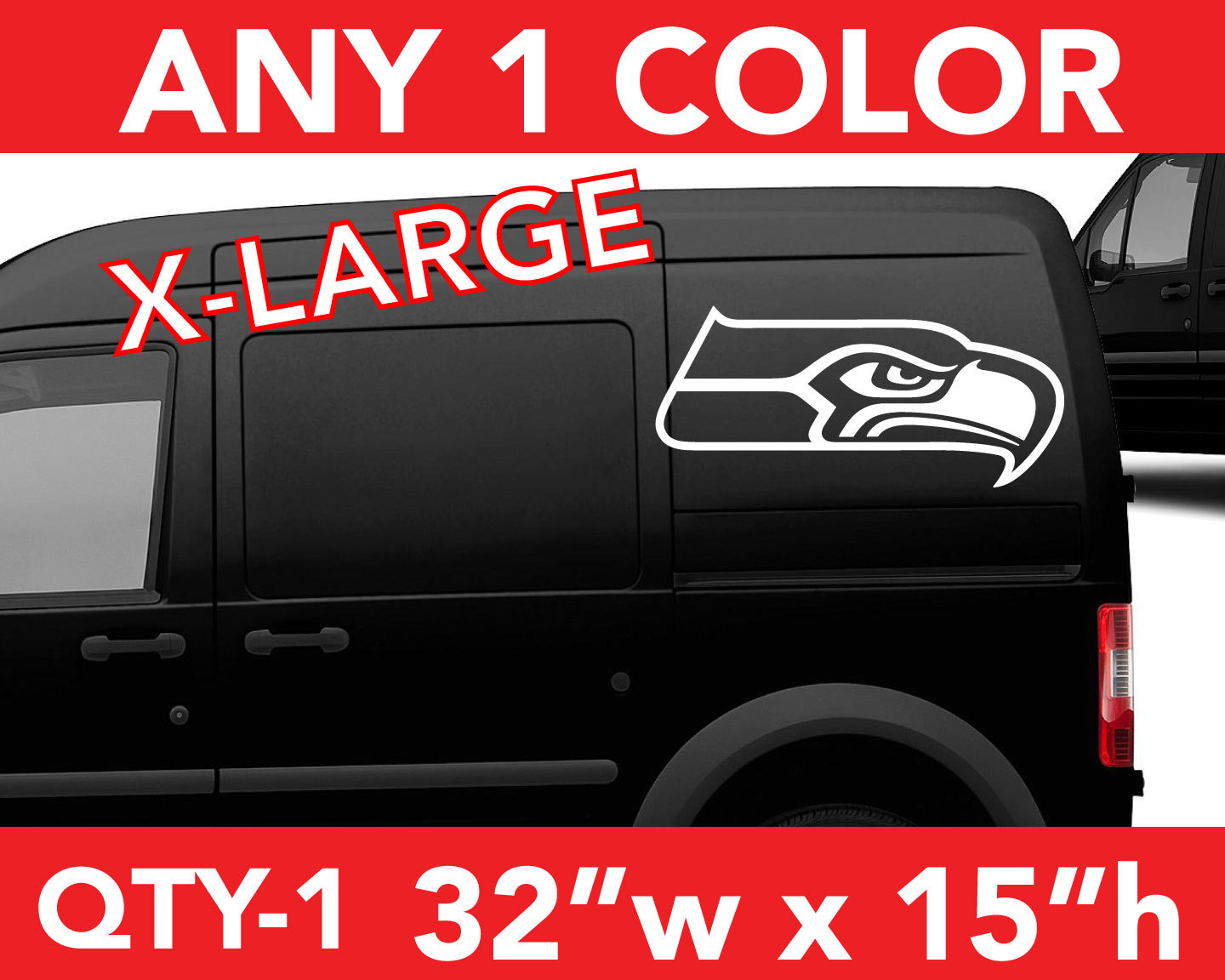 SEATTLE SEAHAWKS “HEAD” ONLY WALL AUTO DECAL STICKER 32″w x 15″h ANY 1 COLOR