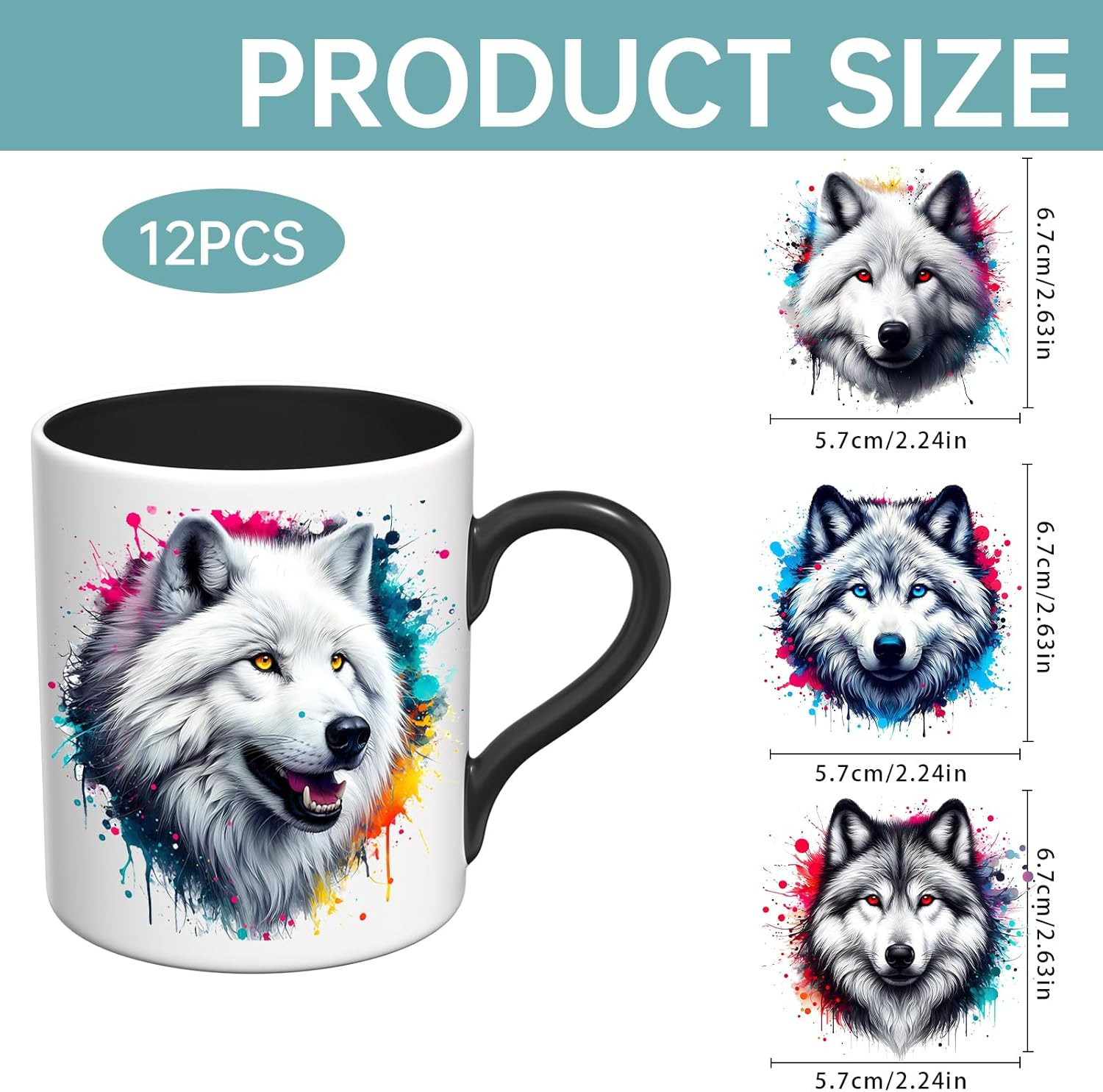 UV DTF Stickers – 12 Sheets Artic Wolf UV DTF Cup Wrap for Coffee Mugs Glass, DI