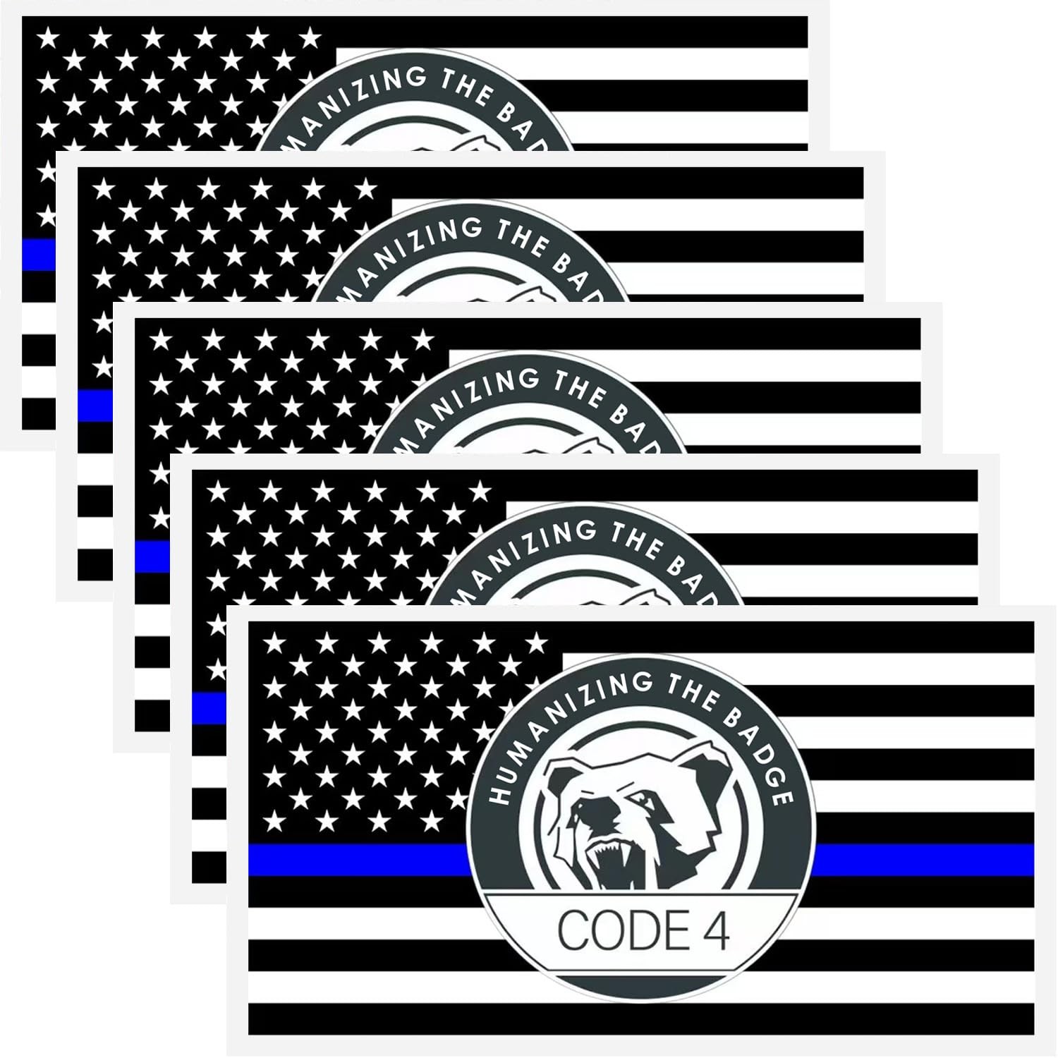 5PCS Thin Blue line Sticker Code 4, American Flag Thin Blue Line Car Decal, Pol