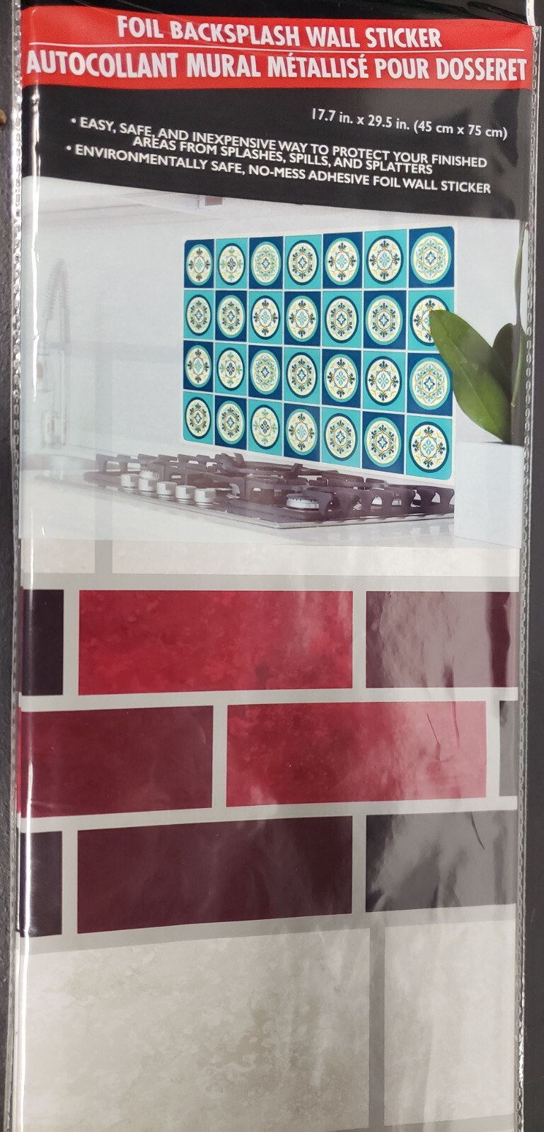 Kitchen Stove Backsplash Sticker/Wall Decal 30″x18,COLORFUL RECTANGLES,BRICKS,GR