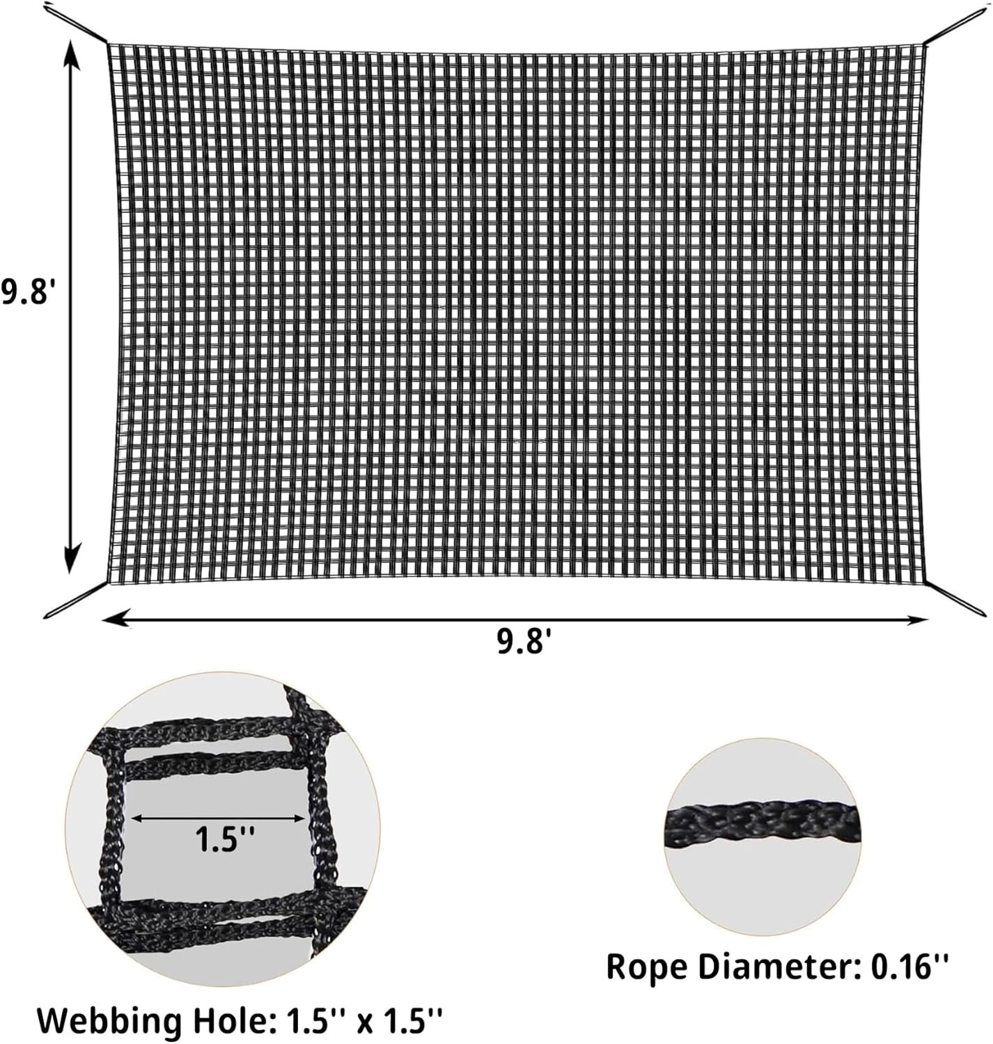 9.8′ x 9.8′ Climbing Cargo Net – Double Layer Playground Safety Net for Kids