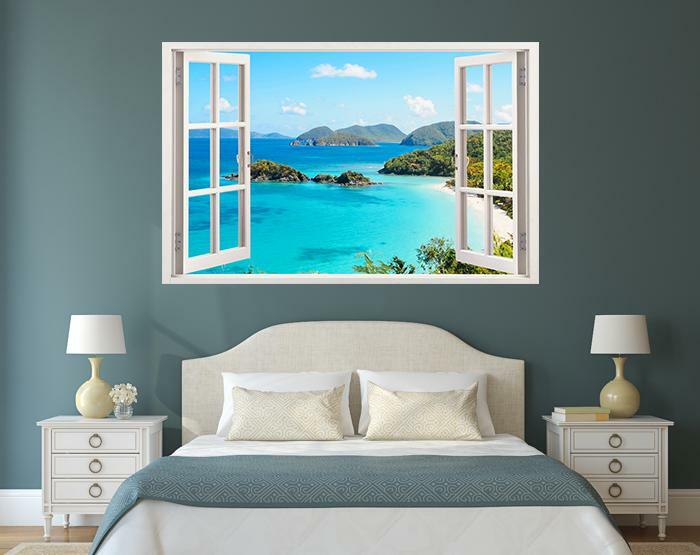 3d window home decor Ocean view islands Tropical wall decals vinyl stickers