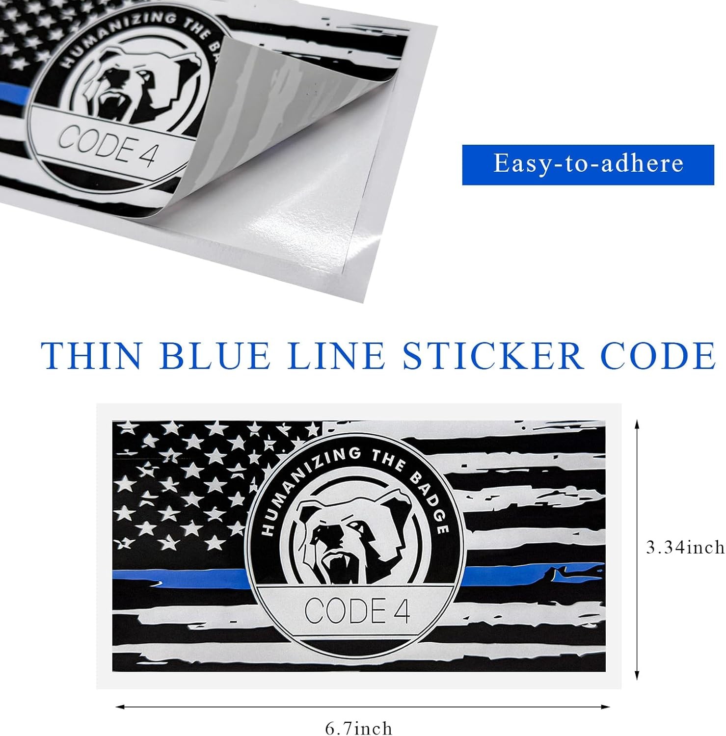 2PCS Thin Blue Line Sticker Code 4, Police Support Sticker American Flag Thin Li