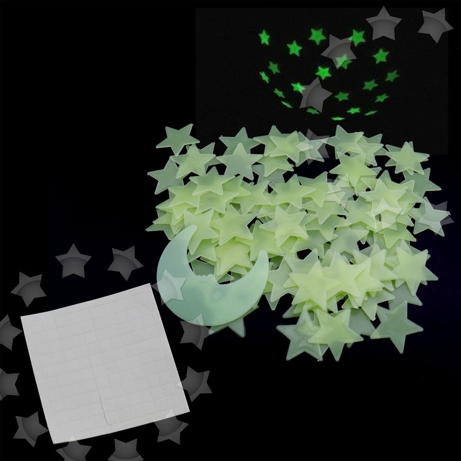Yellow 200 Pieces 3D Home Wall Ceiling Glow In The Dark Star with Moon Stickers