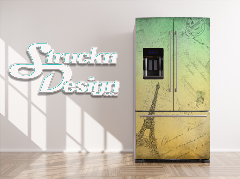 Paris Post Card Eiffel Town Cyan Green Fridge Freezer Wrap Side Door Vinyl Decal