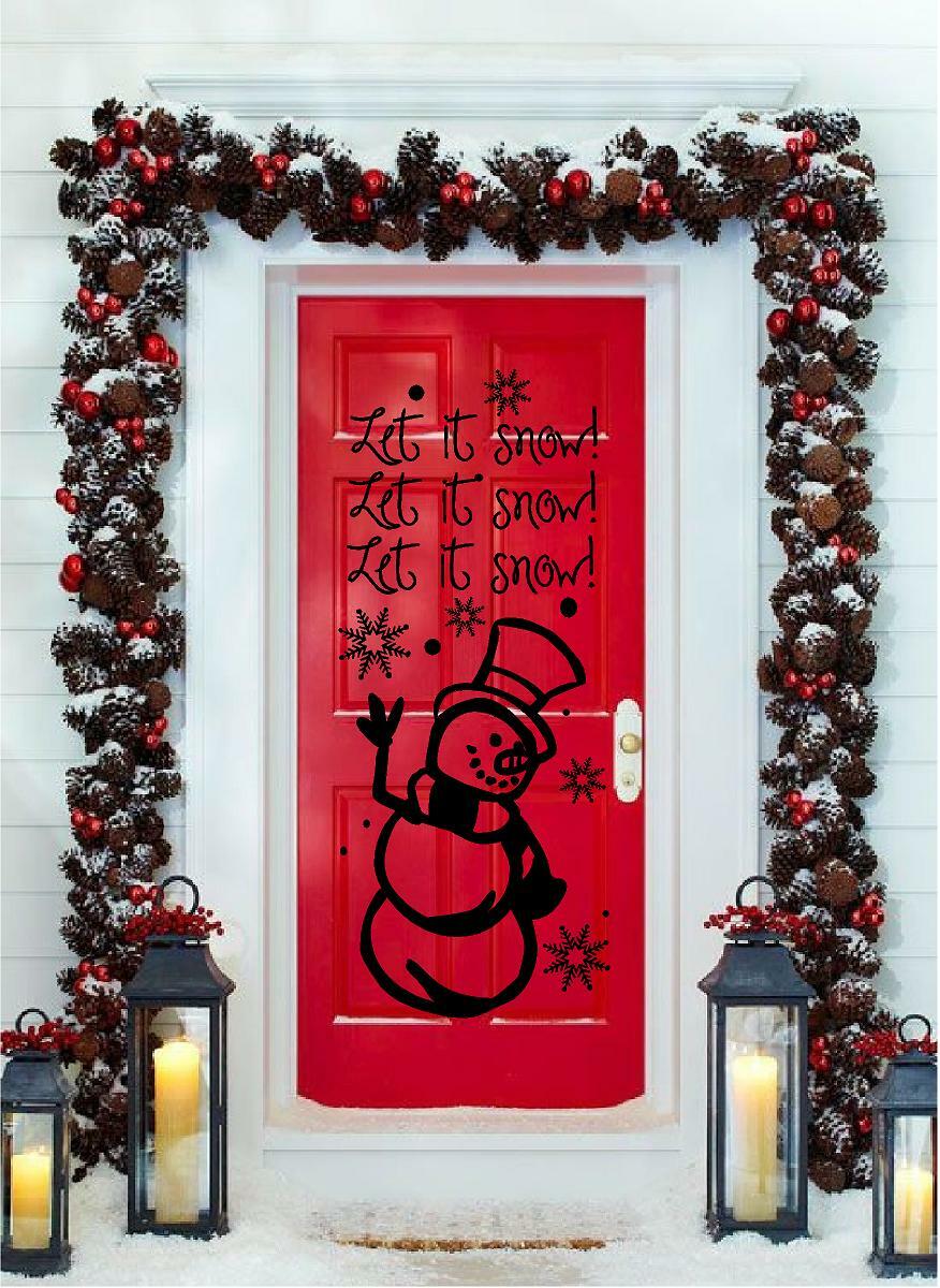 Let It Snow! With Snowman Vinyl Decal Home Décor 12″ x 28″