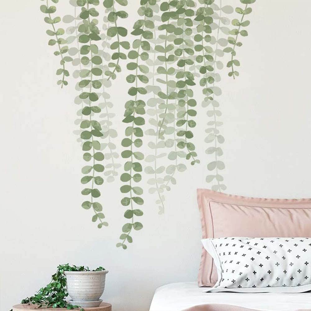 Hanging Green Vine Wall Stickers, String of Pearls Plant Wall Decor Decals Pe…