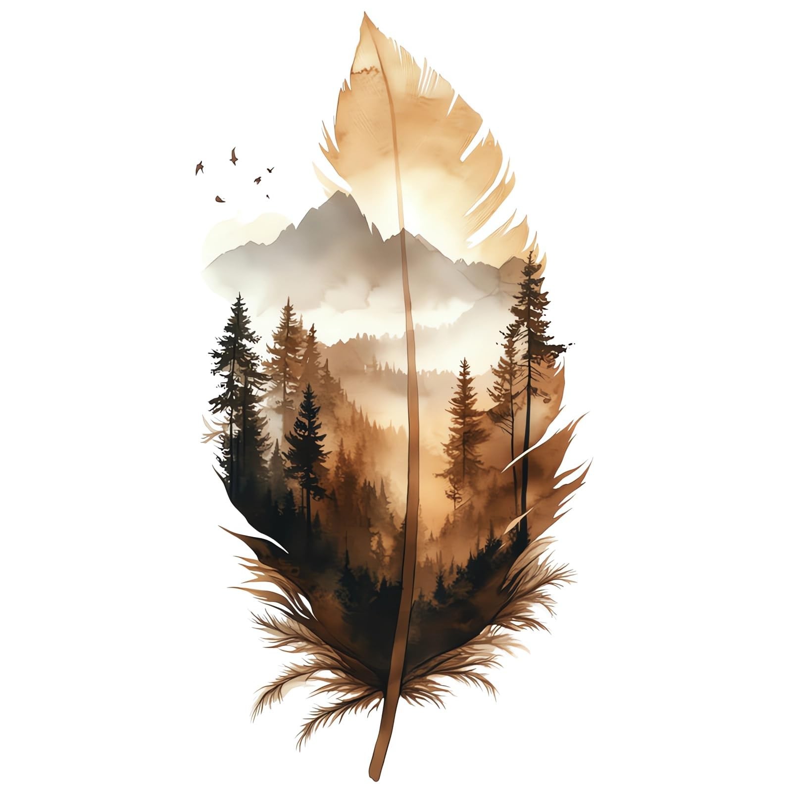 Brown Mountain Forest Feather Wall Stickers, Plume Tree Nature Art Wall Decal…