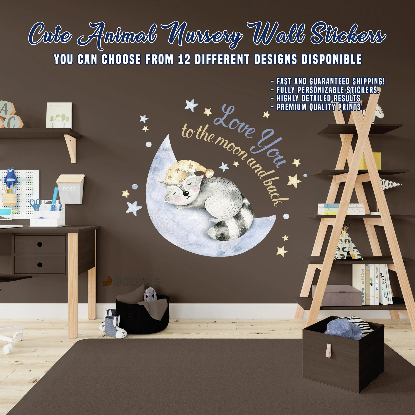 Baby Nursery Wall Decor Sticker – Cloud Moon Star Dream Decoration Animal Decal