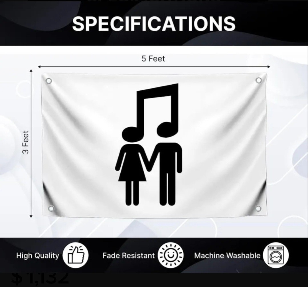 Hanging Wall Art Flag Musical Note Couple Music Art W/ Metal Grommets 3ft X 5ft