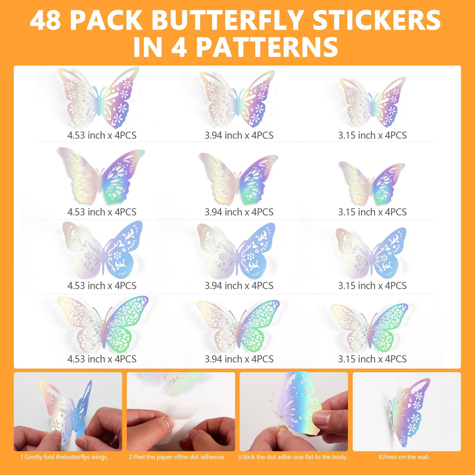 72 Pcs 3D Butterfly Room Wall Decor for Birthday Wedding Party Cake Decor