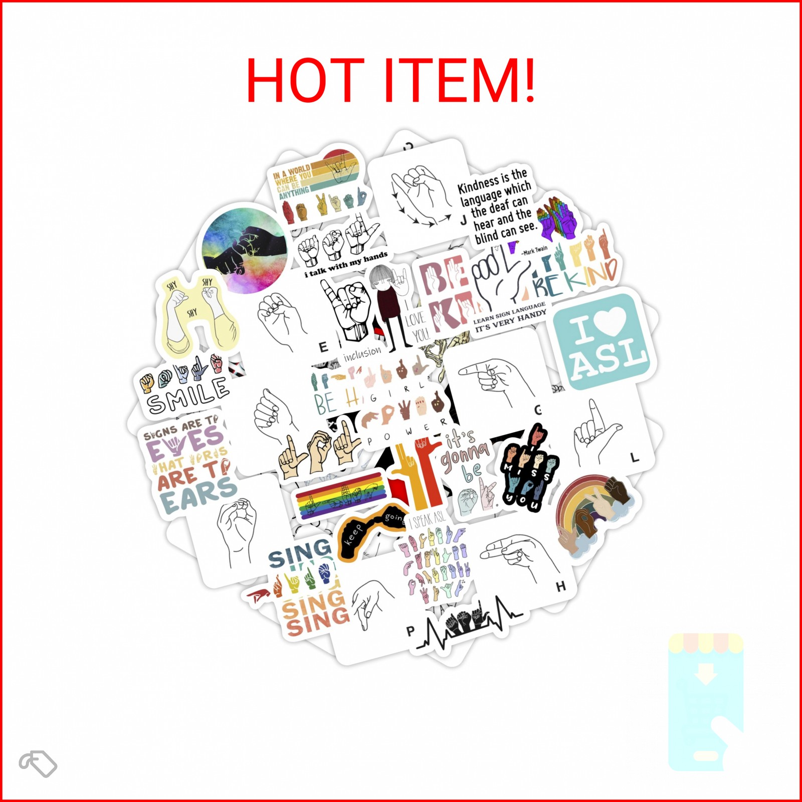 BulbaCraft 100Pcs Sign Language Stickers Alphabet, ASL Stickers for Water Bottle