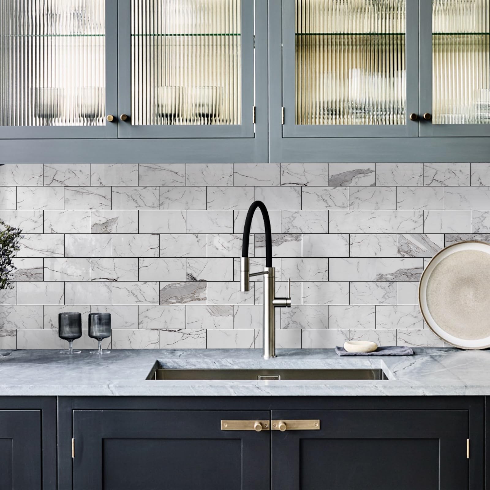 100Piece Glossy Statury White Peel and Stick Backsplash Tile,3”x6” PVC Subw…