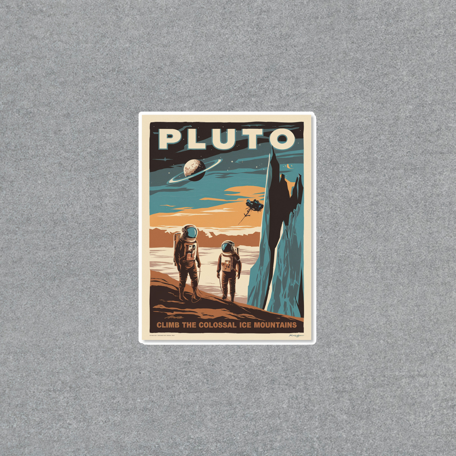 Pluto Retro Space Travel sticker – Colossal Ice Mountains Climb Exploration #344