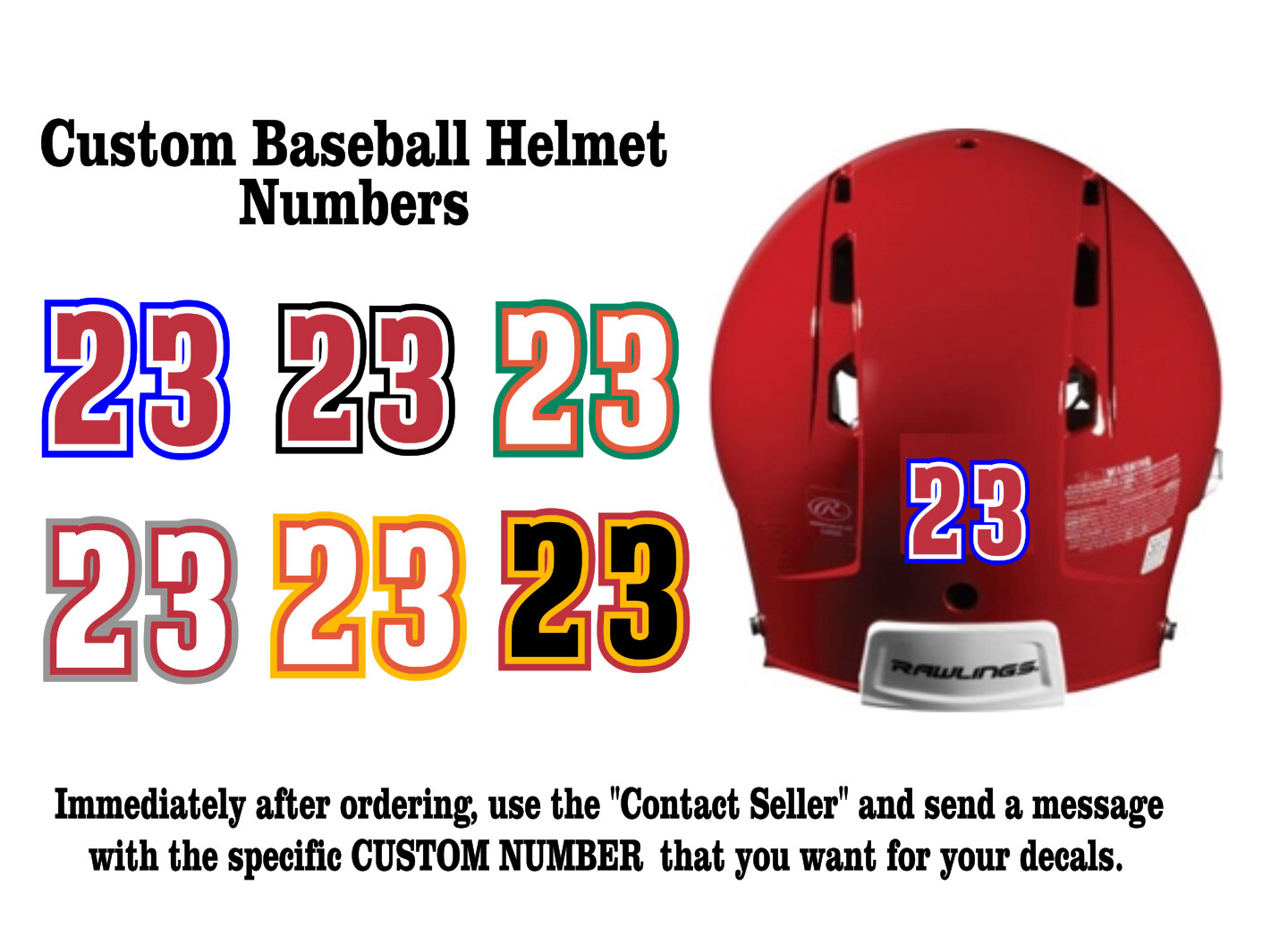 Custom Number 1.0″ Baseball/Softball/Football Helmet Decal Sticker 3 Colors