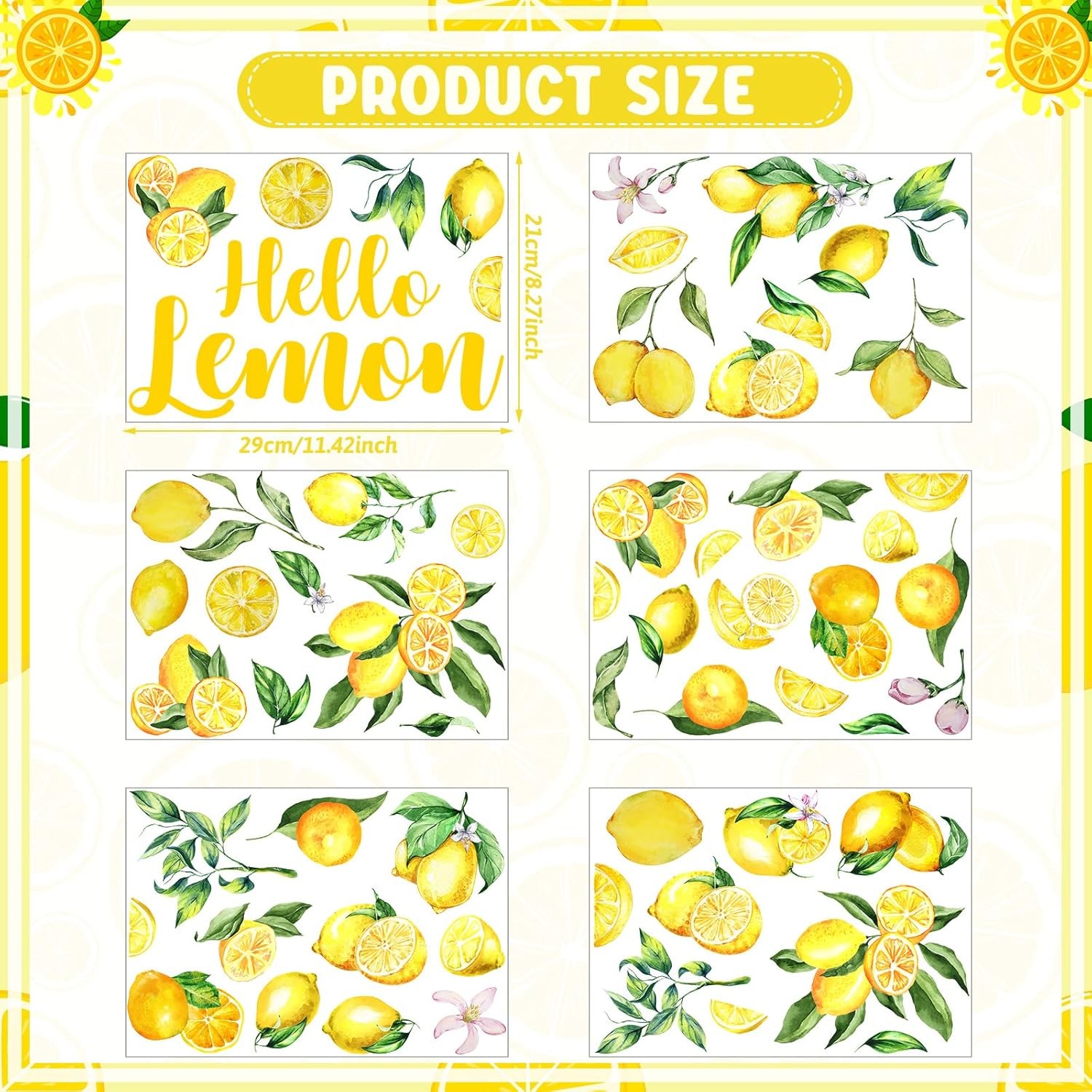 6 Sheet Lemon Wall Decals Peel & Stick Botanical Stickers for Kitchen Home Decor