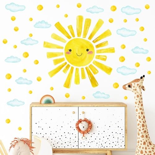 Watercolor Sun Wall Decals Cloud Polka Dots Stickers Kids Nursery Room Decor 12p