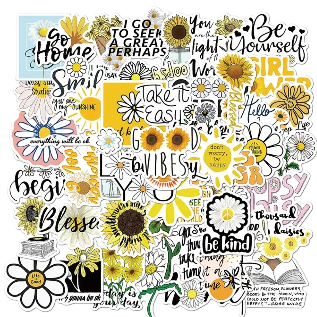 50pc Daisy Words Stickers – Great for Stocking Stuffer