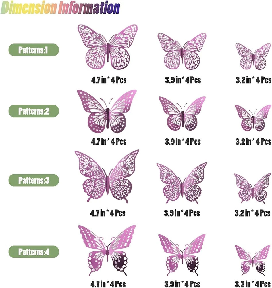 SAOROPEB 48PCS 3D Butterfly Wall Decor, Removable Peel & Stick Decals Party Room