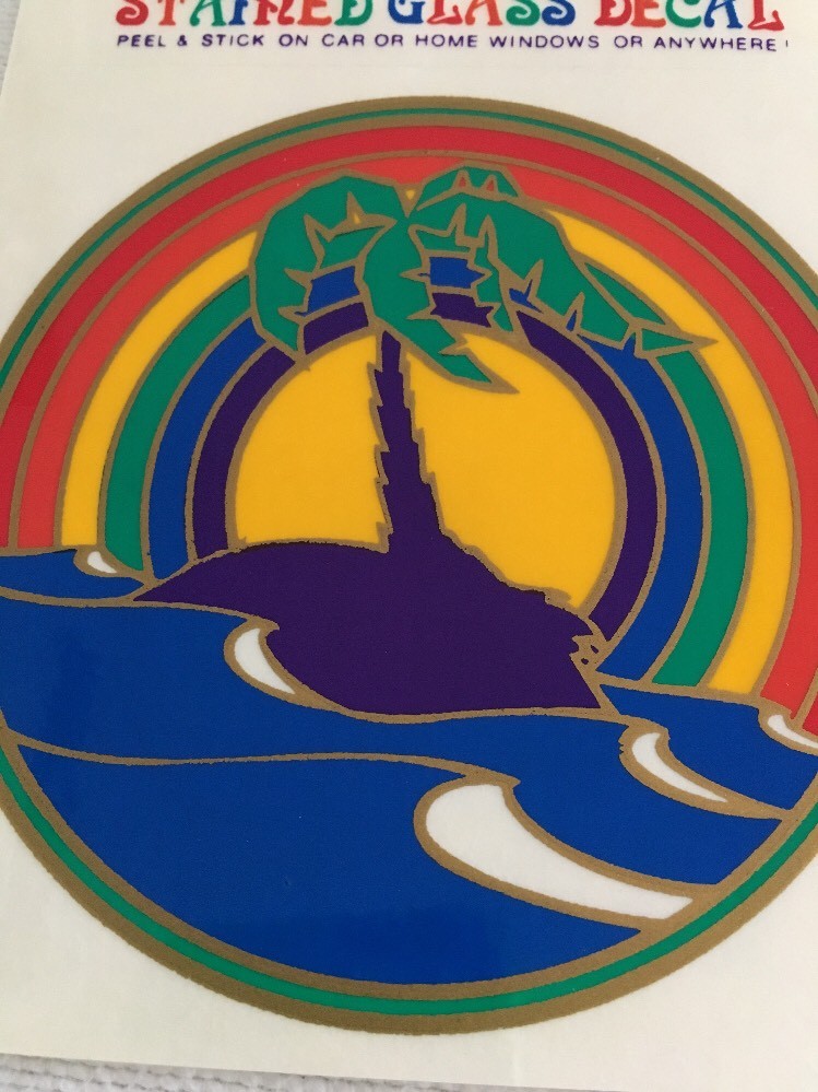 Stained Glass Decal Palm Tree Ocean Rainbow Window Sticker Car Home Vintage 1980