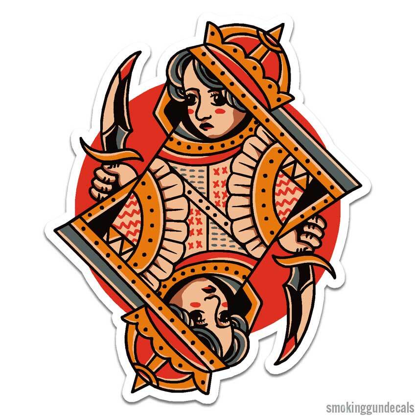 Queen Card Dagger, Vinyl Decal Sticker, Indoor Outdoor, 3 Sizes, #12646