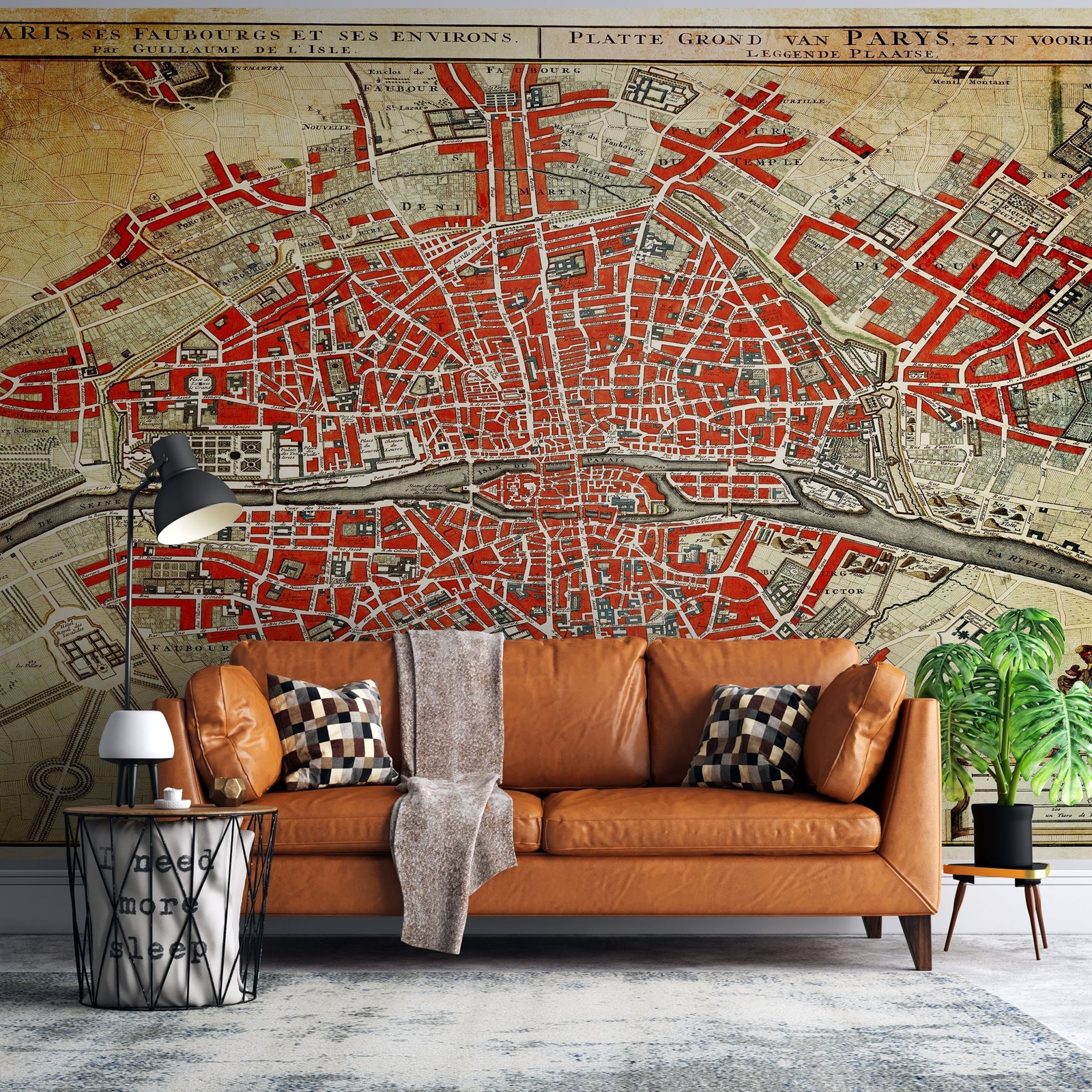 Vintage Map of Paris Wall Mural. Plattegrond van Parijs (ca. 1721–1774) by Guill