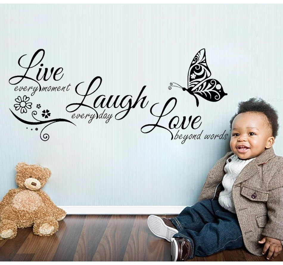 Live Laugh Love Butterfly Flower Wall Sticker Modern Home Decor Vinyl
