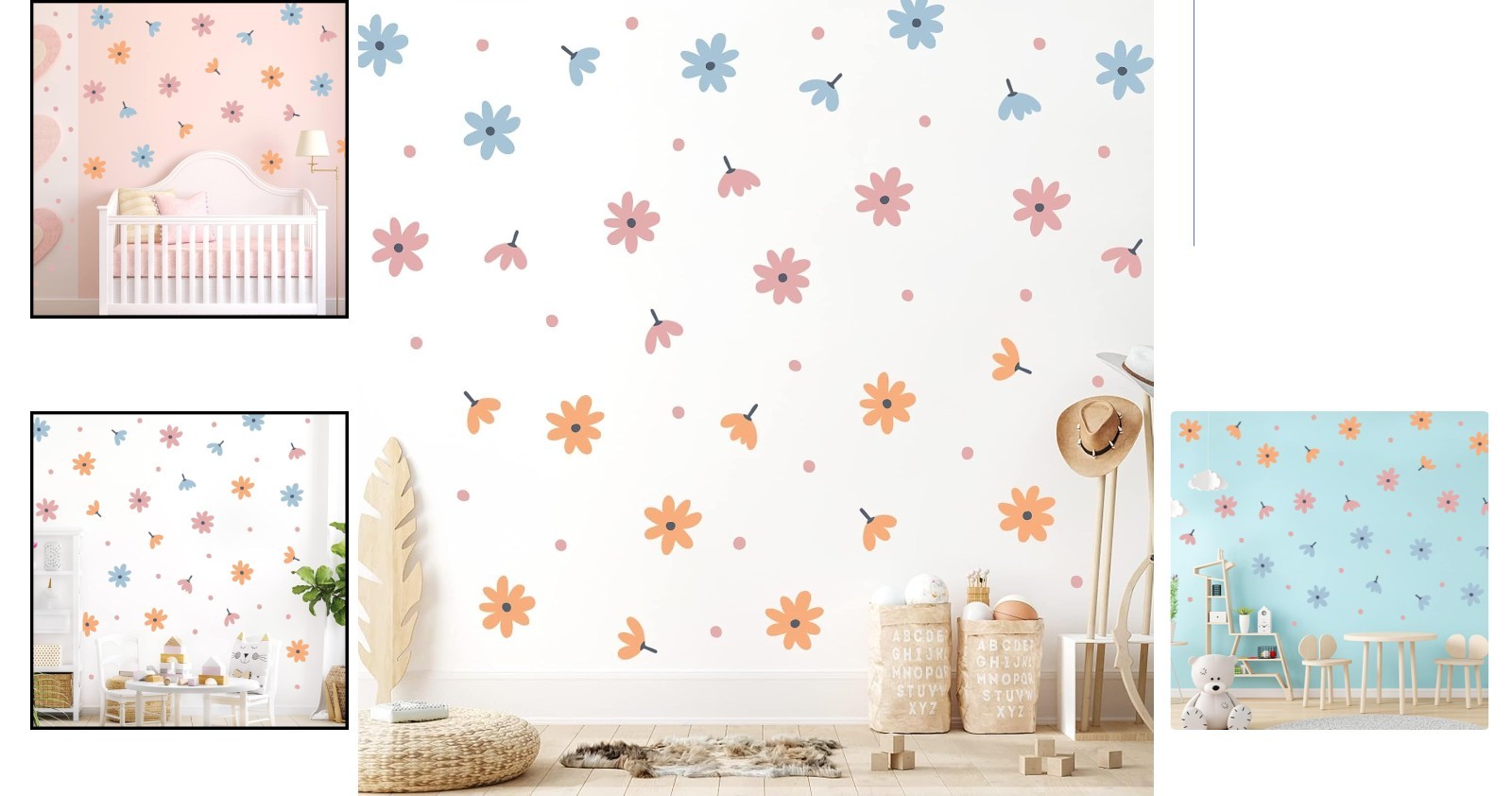 Waterproof Floral Wall Decals – Retro Daisy Decor for Kids’ Rooms, 44 Stickers
