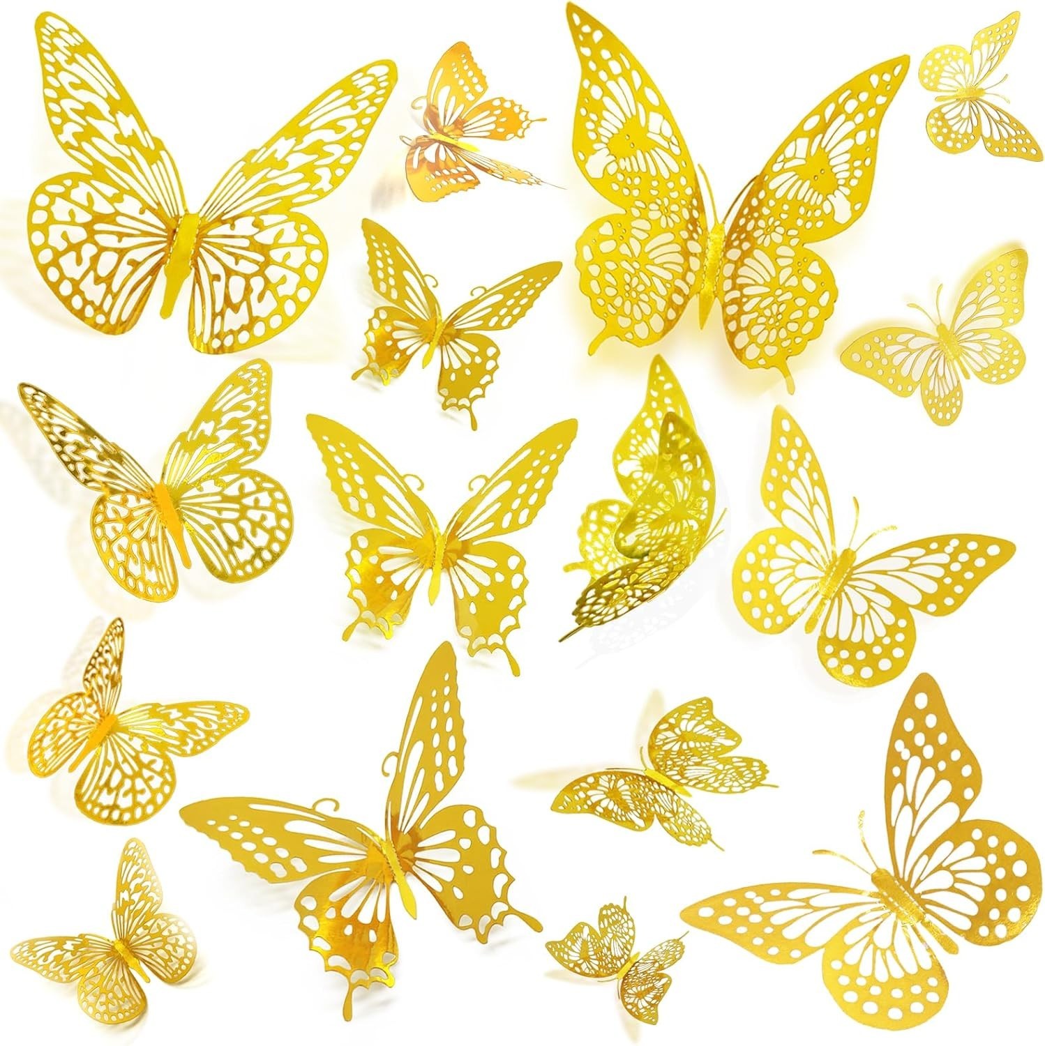 48PCS 3D Gold Butterfly Wall Decor Stickers for Party, Wedding, Birthday, Cake