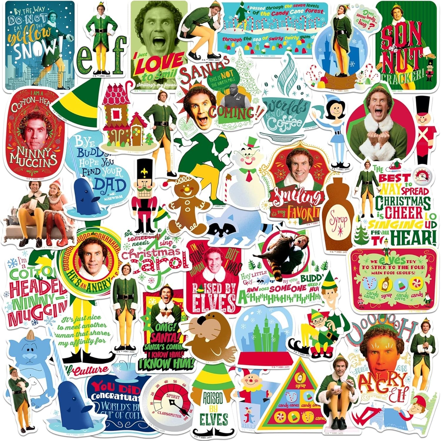 Buddy The Elf Sticker Funny Christmas Variety Pack Set of 50 Kids Gift Presents