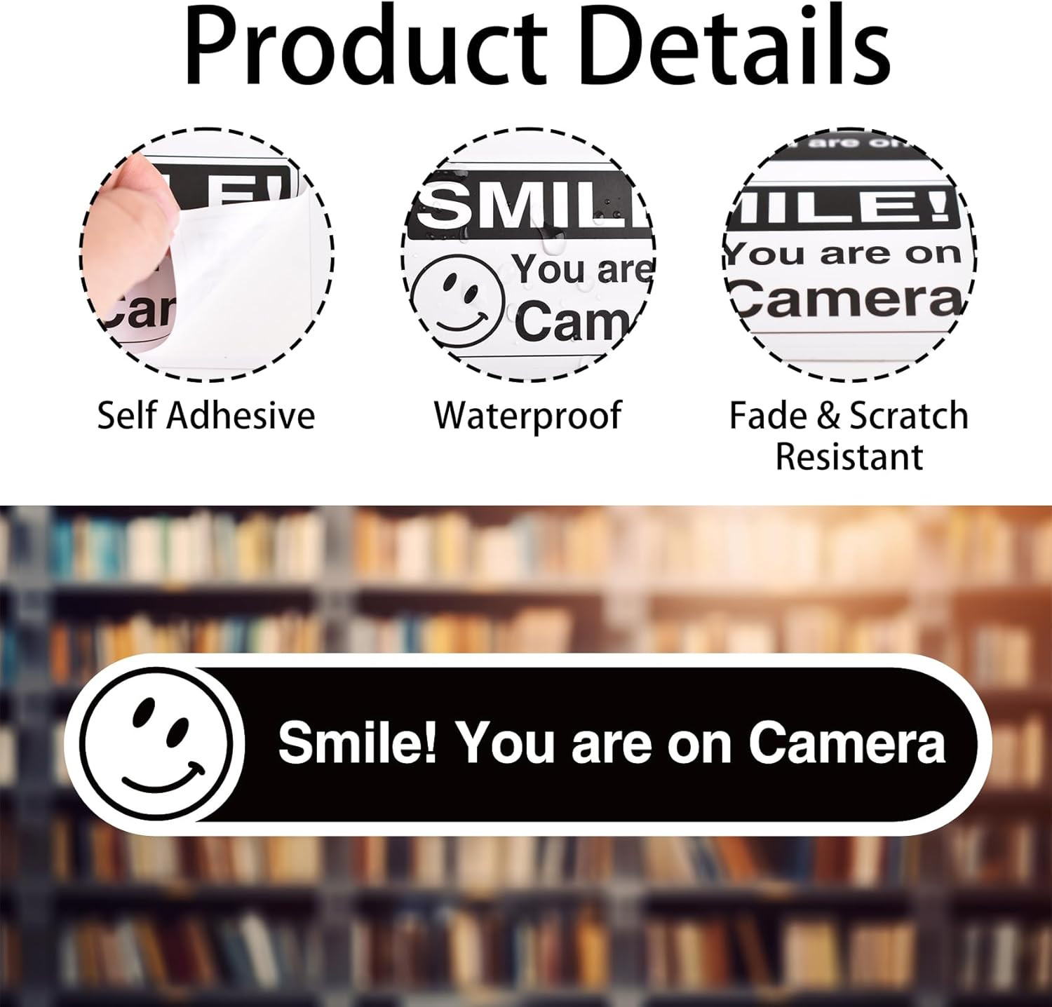 12 Pcs Smile You’Re on Camera Signs Stickers, 8 X 5Cm and 13 X 3Cm Self-Adhesive
