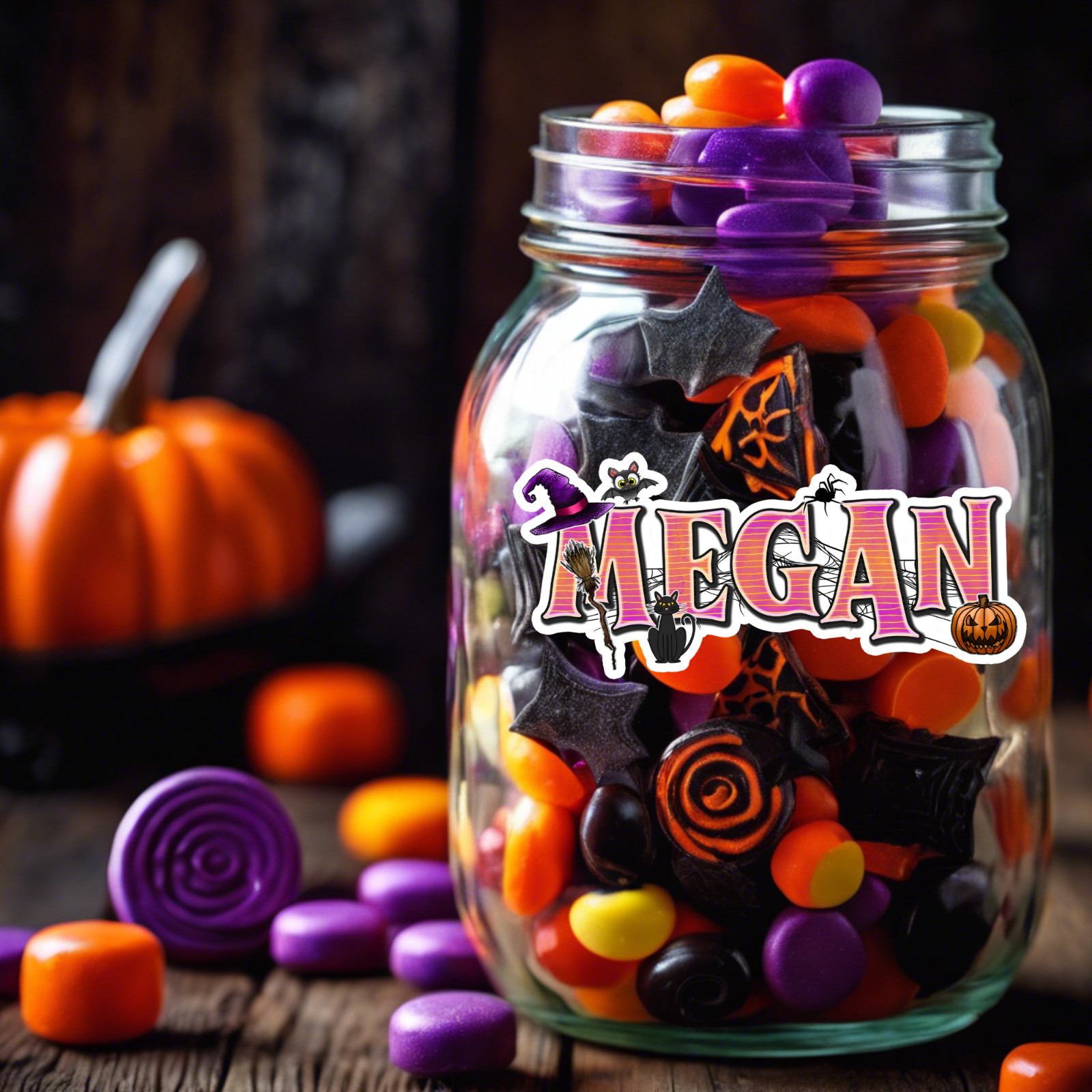 Custom Name Sticker Vinyl Decal – Aesthetic Halloween Witch Spooky Design
