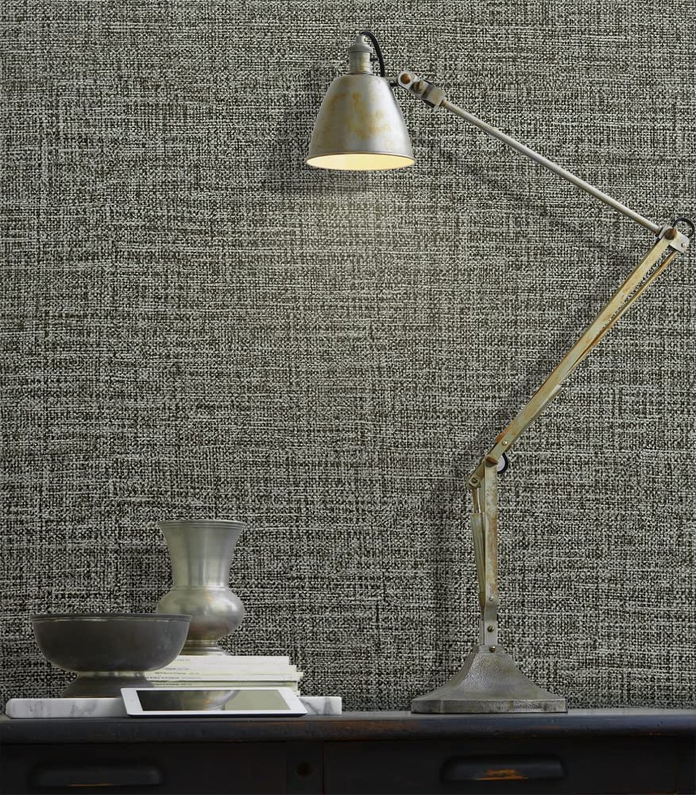 H9422 Solid Color Peel and Stick Textile Wallpaper 17.7″ x 9.8ft Gray Faux Cl…