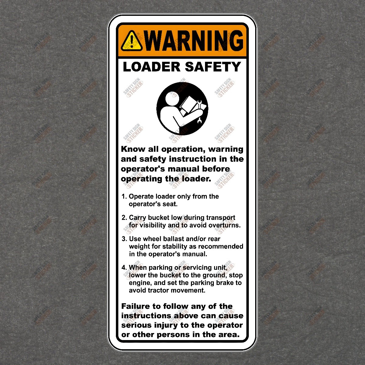 WARNING LOADER SAFETY STICKER Essential Safety Instructions for #152365