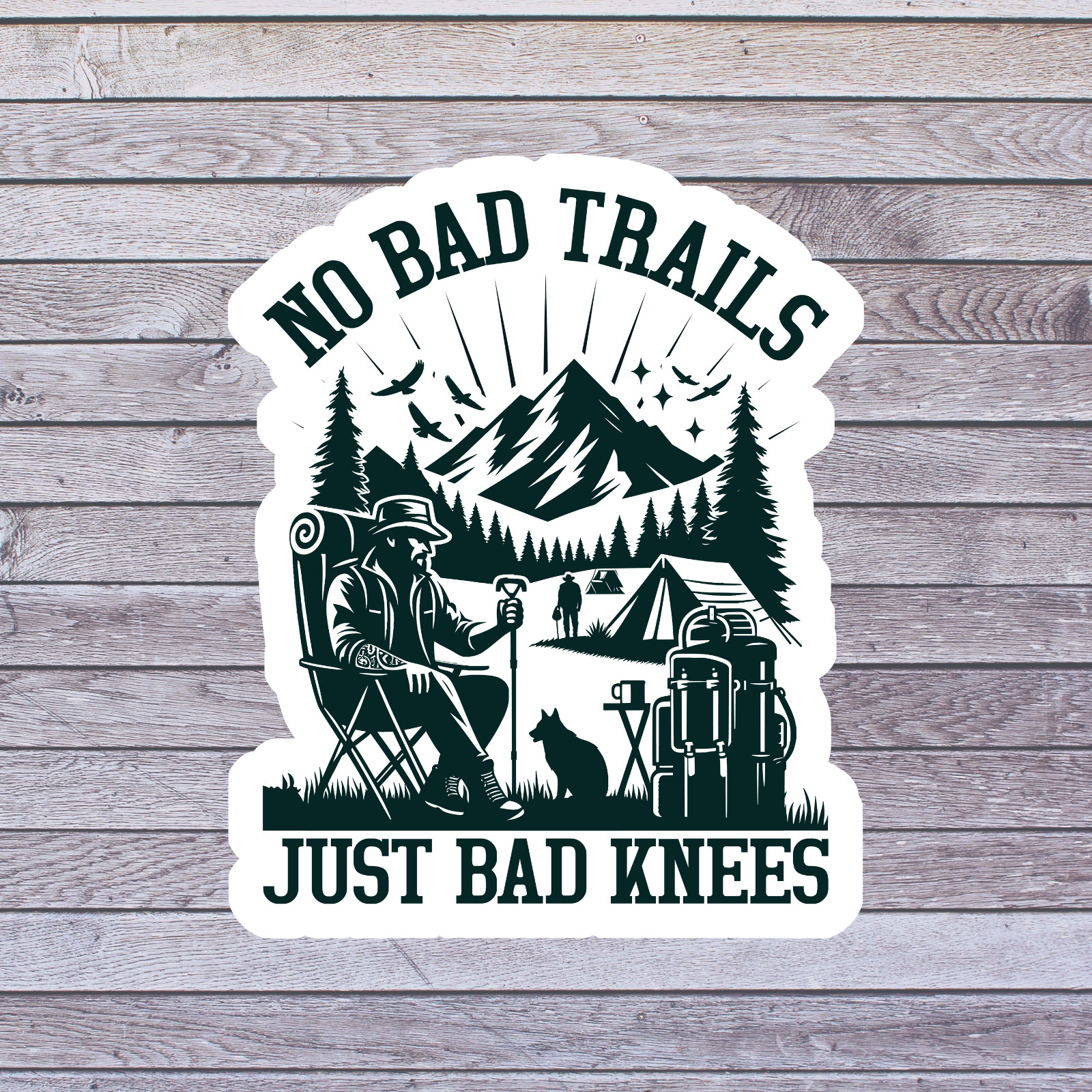 Hiking Humor Sticker Vinyl Decal No Bad Trails Just Bad Knees Funny Quote