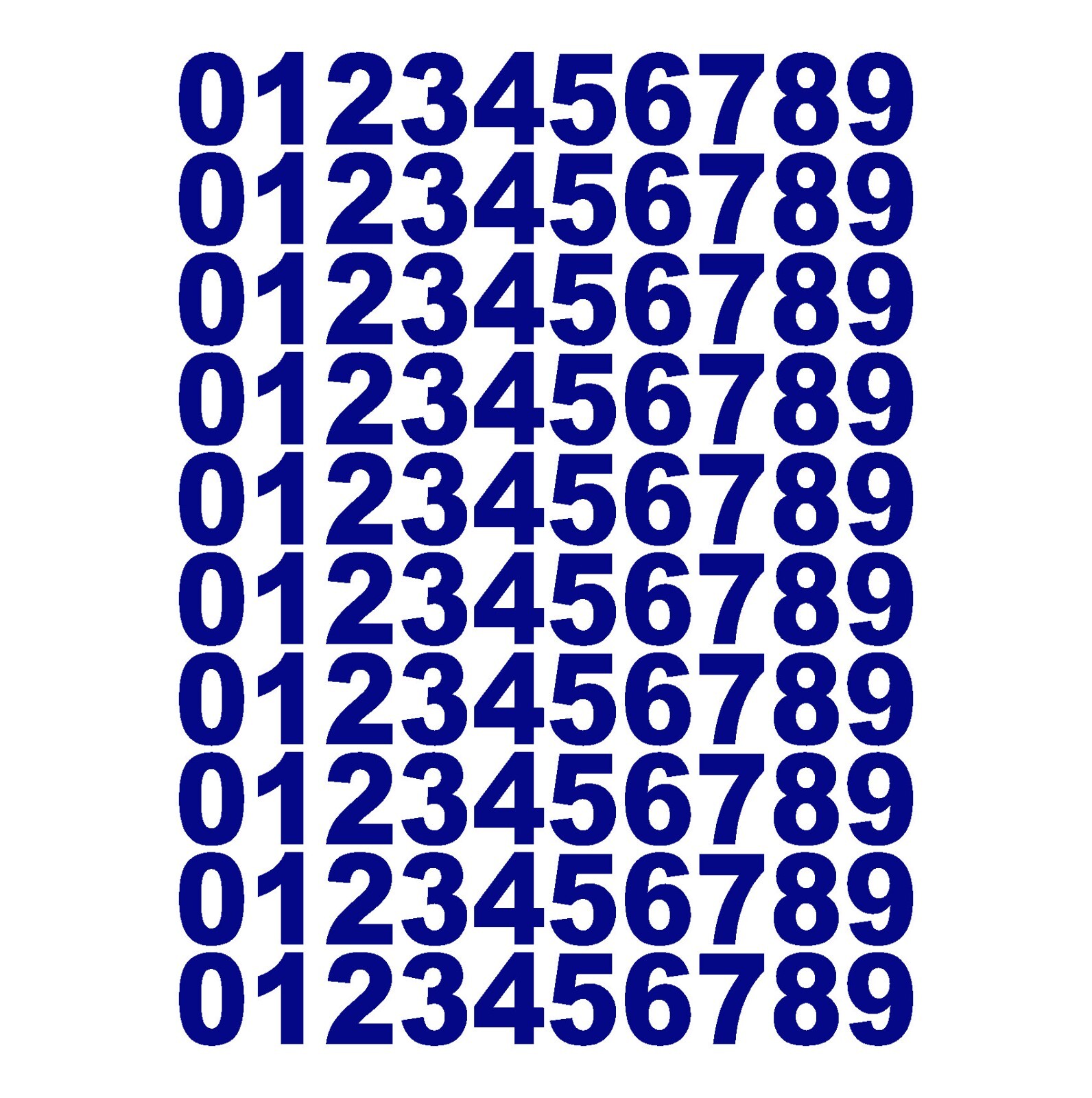 10 Sets of Vinyl Decals 0 – 9 – For a total of 100 Decals – Color Blue