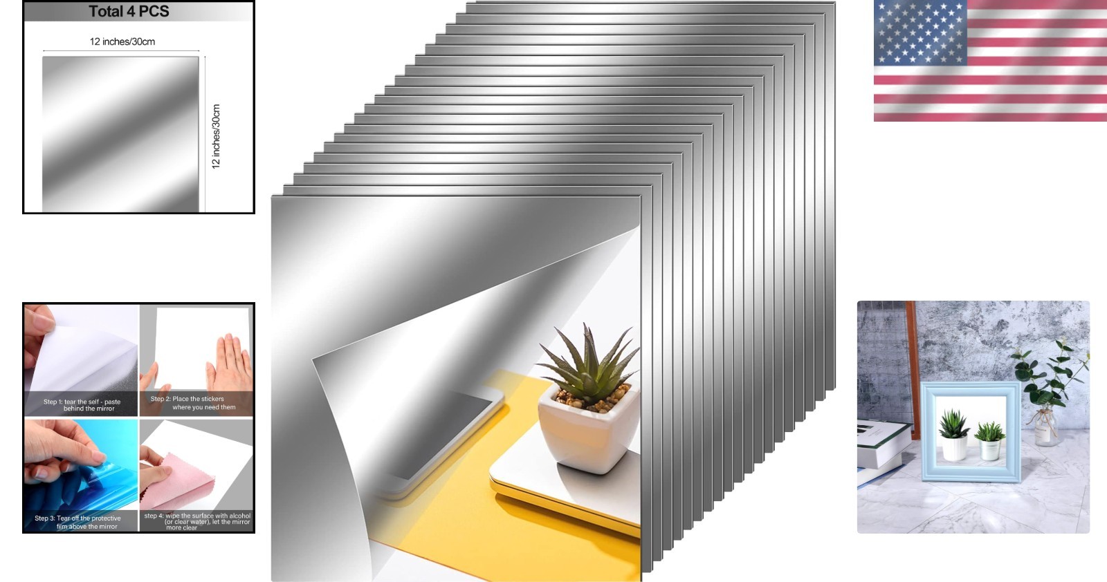 20 Pieces Flexible Mirror Tiles – Self-Adhesive, 12×12 Inches, Home Decor Magic