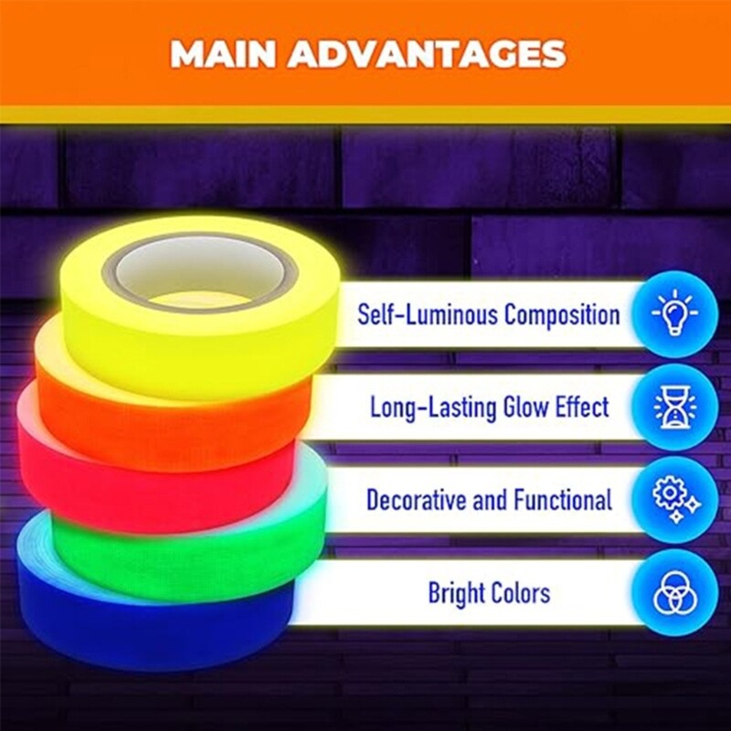 Fluorescent Cloth Tapes Collection 6Rolls Set Luminous Tape Adhesive