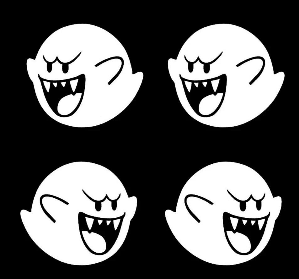 BOO Super Mario Brothers Four Mirrored 3″ White Vinyl decals car truck Windows