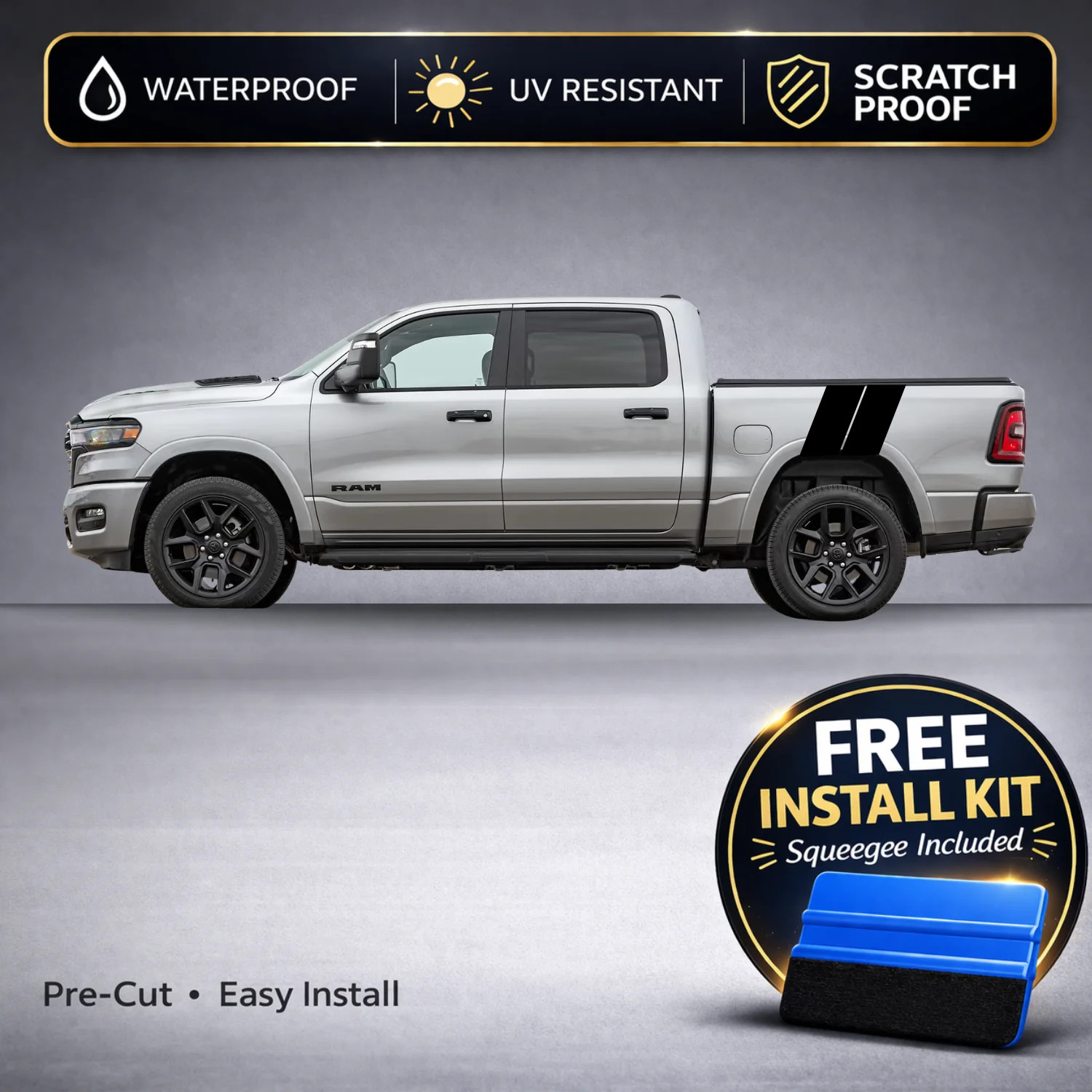 Compatible With Ram 1500 Rear Bed Hash Mark Stripe Decals – Double Stripe Accent