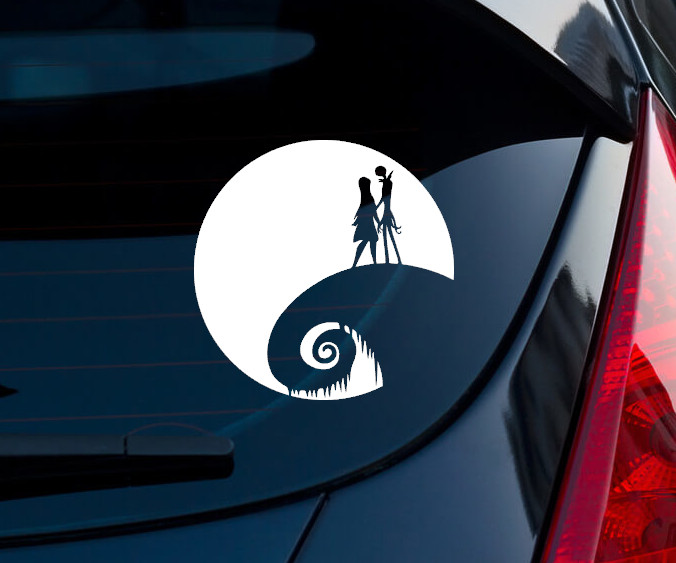 Jack Skellington and Sally NBC Indoor/Outdoor Matte White Vinyl Decal 3″x3″