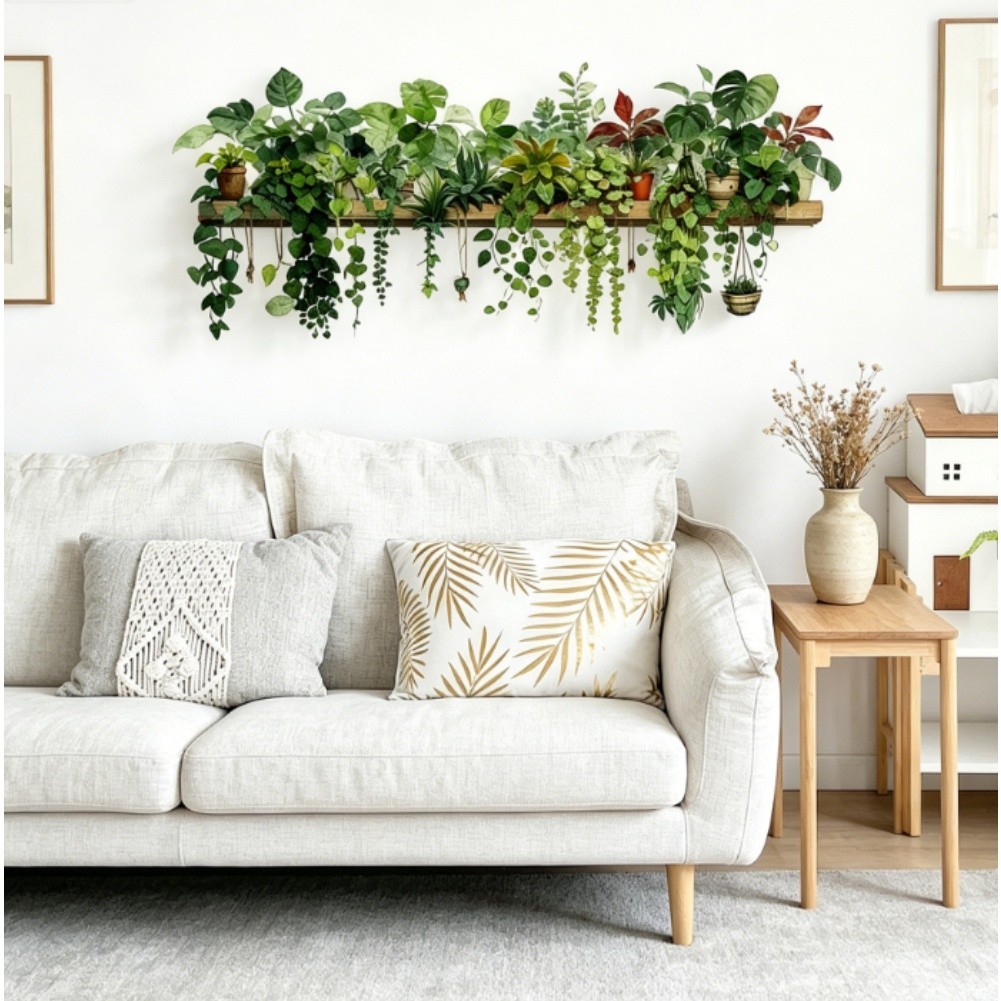 Green Botanical Wall Decal PVC Material for Living Room Bedroom For Home Decor