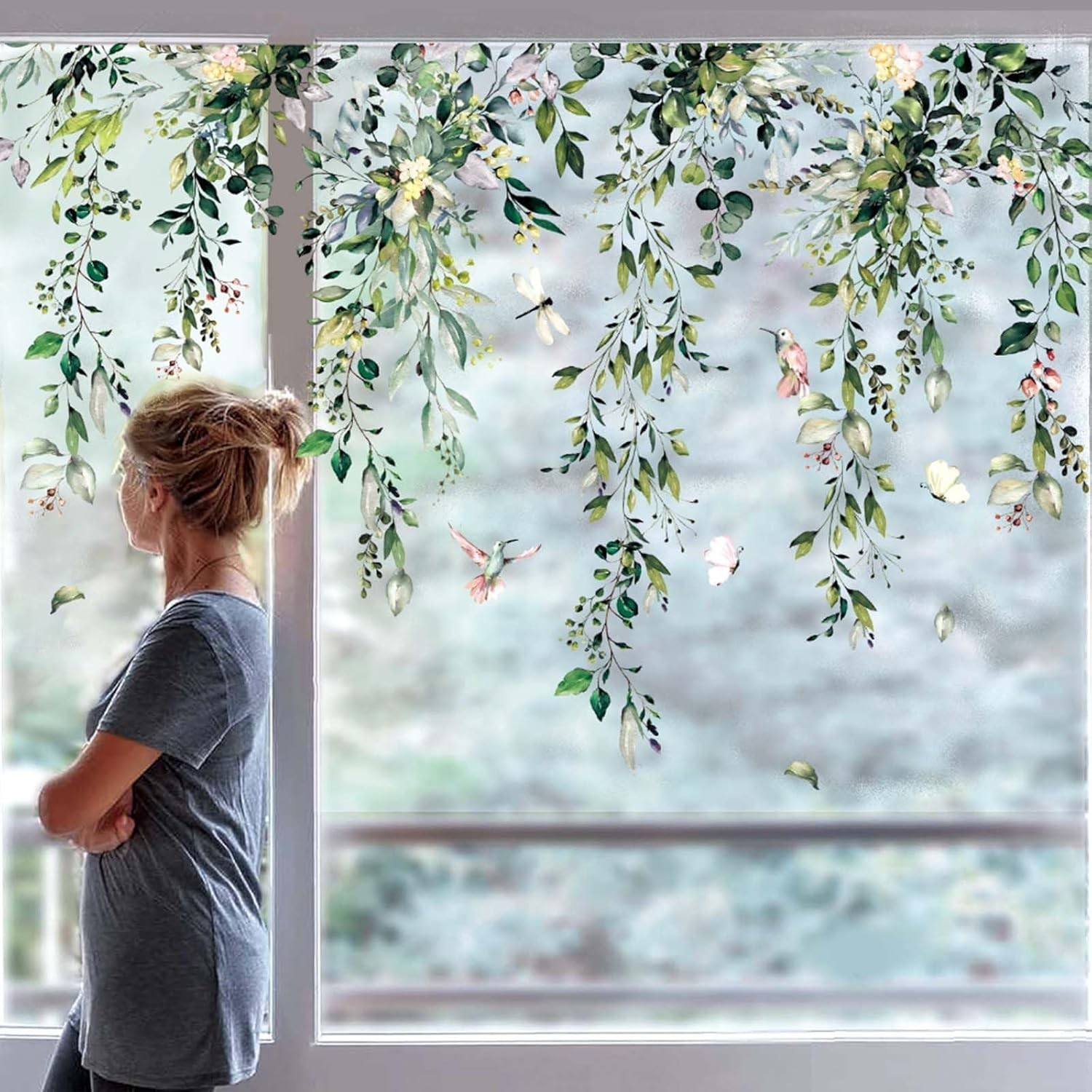 9 Sheets Spring Summer Flowers Window Clings Eucalyptus Flower Glass Stickers…