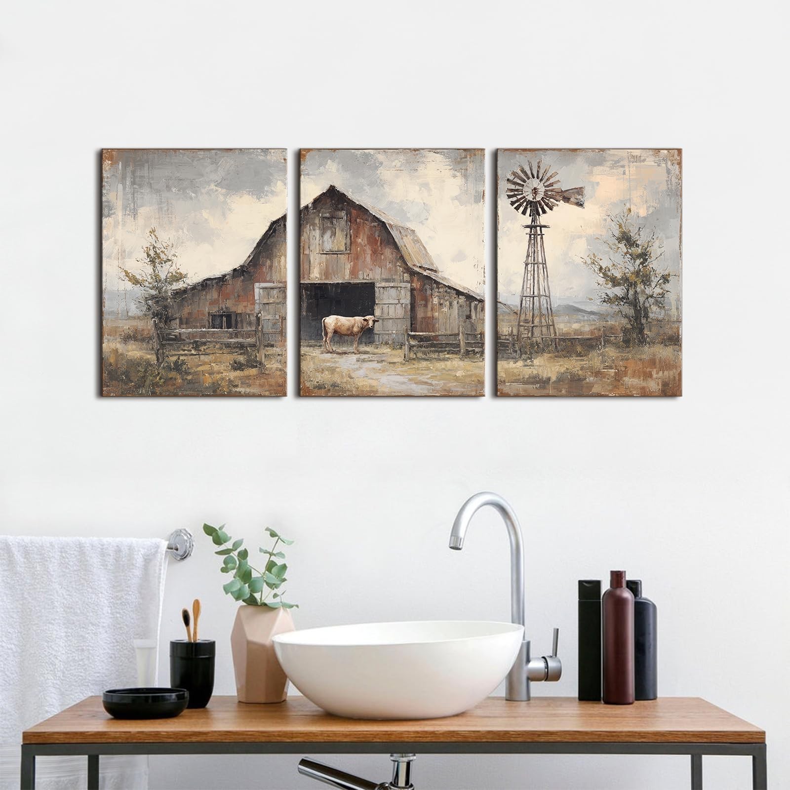 Vintage Farmhouse Wall Art Rustic Barn Pictures Wall Decor for Living Room We…