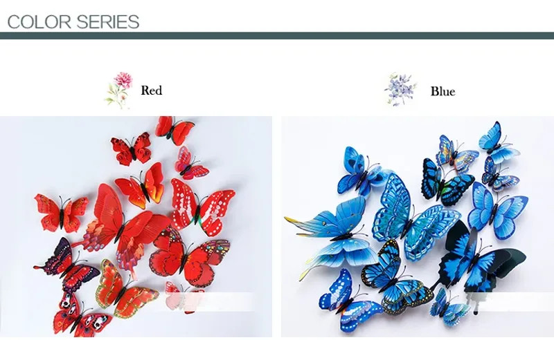 New Style 12Pcs Double Layer 3D Butterfly Wall Stickers Home Room Decor