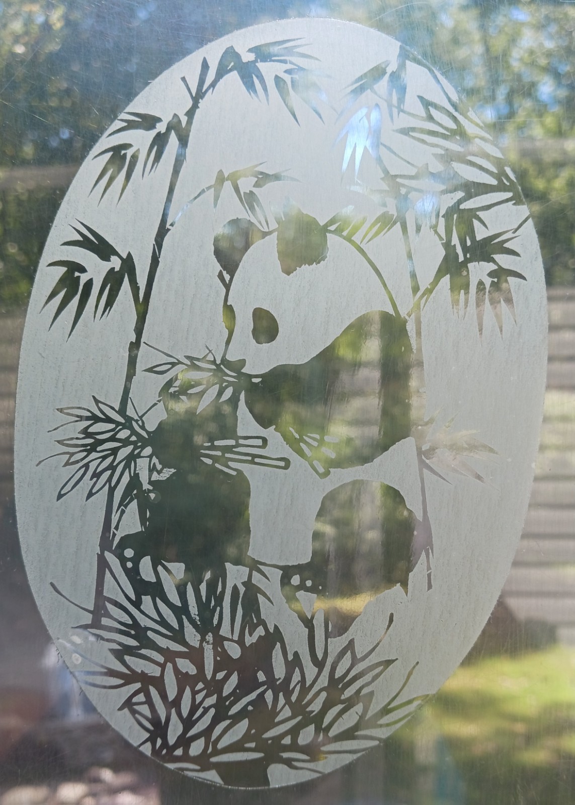 Panda Bear Decal 4″x6″ OVAL Etched Glass Look Cling Removable & Reusable 48