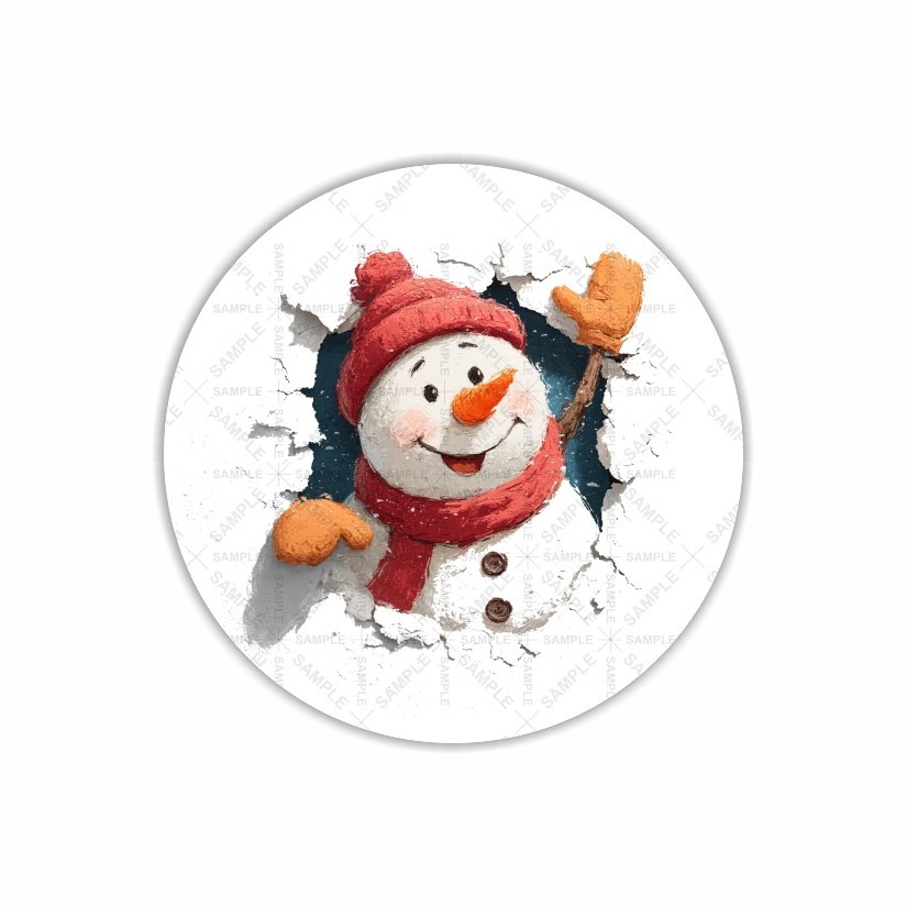 Snowman Breaking Ice, Christmas Round Dot Stickers Set, 1.2″ & 1.5″