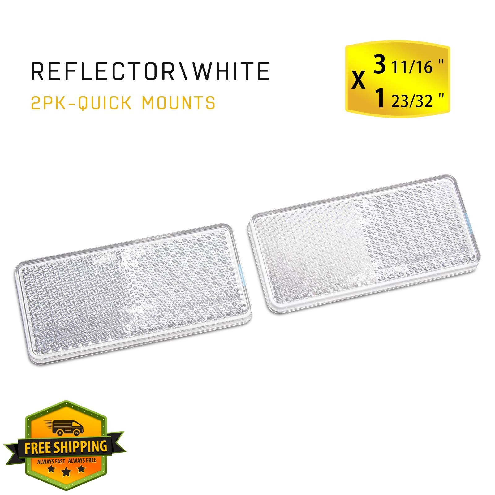 2pc White Rectangular Stick-on Reflector Sticker 3.70 x 1.73 in