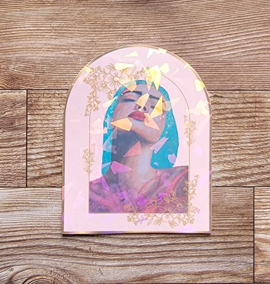 Pink Holographic Woman Sticker Original Painting Vinyl for Laptop Waterbottle